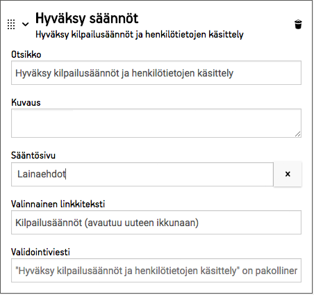Kenttä selitetekstille.