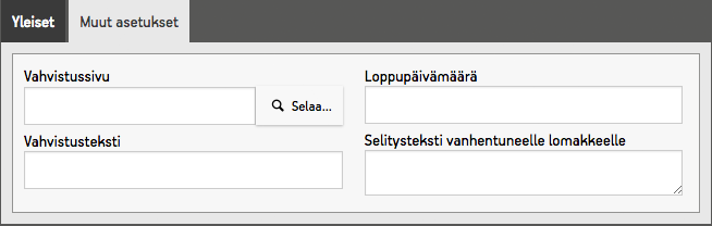 Lomake-editorin välilehti muille asetuksille