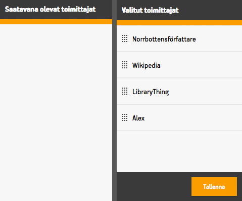 Näkymä, jota käytetään kirjailijamuotokuvien toimittajien hallinnointiin.