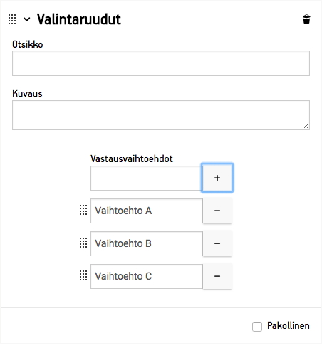 Monivalinta valintaruuduilla.
