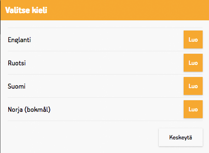 Valintaikkuna uuden dokumentin kielivalinnalle