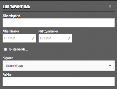 Valintaikkuna tilaisuuden luomiseen