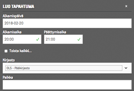 Valintaikkuna tilaisuuden muokkaamiseen