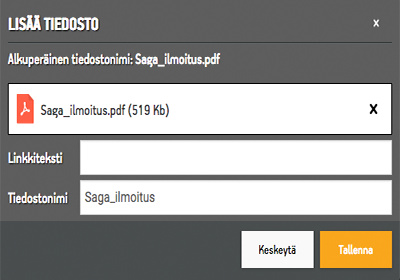 Lisää tiedosto-pienoisohjelman asetukset