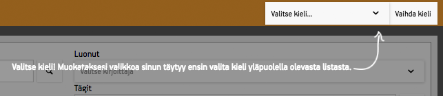 Kehotus monikielisten verkkosivustojen kielivalinnalle
