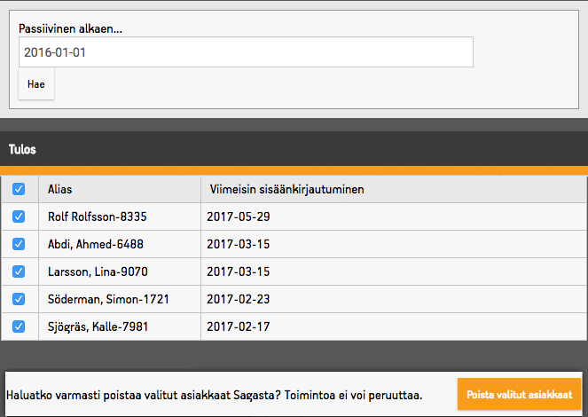 Näkymä passiivisten asiakkaiden hallinnointiin