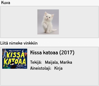 Vinkki, jossa on sekä nimeke että kuva valittuna