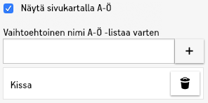 Kenttä "Näytä sivukartalla A-Ö"