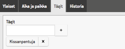 Tägi-välilehti, jossa näkyy ehdotus "Katt-ungar"