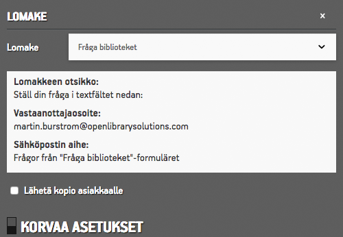 Valittu lomake Lomakkeet-pienoisohjelmassa