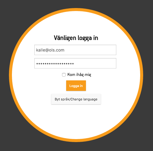 Inloggningsruta där det går att byta språk
