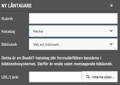 Inställningarna för Ny låntagare med direkt koppling till katalogen