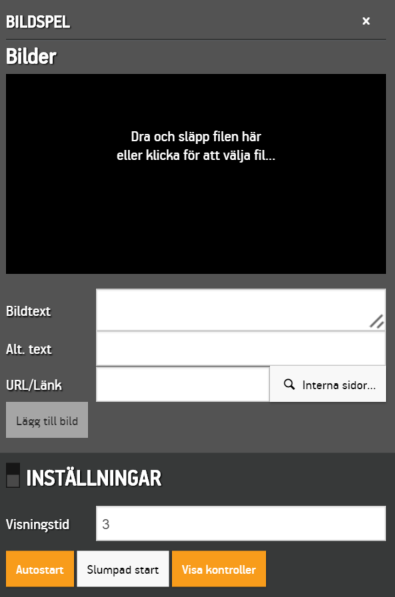 Inställningsvyn för Bildspel