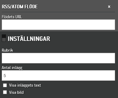 Widgeten RSS/Atom flödes inställningar