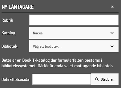 Inställningarna för Ny låntagare med direkt koppling till katalogen