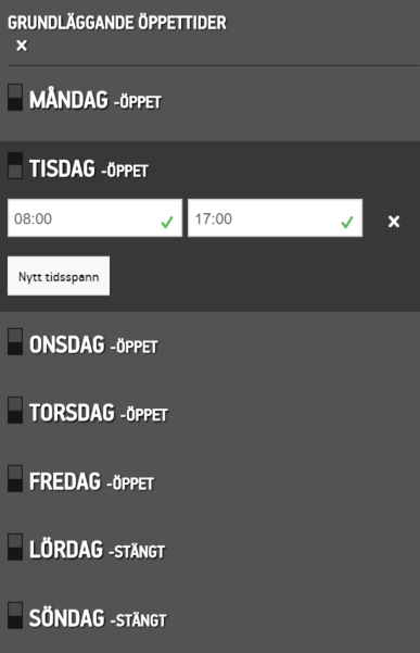 Grundläggande öppettider