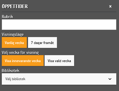Widgeten Öppettiders inställningar