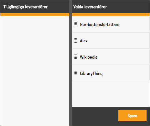Vyn som används för att hantera leverantörer av författarporträtt.