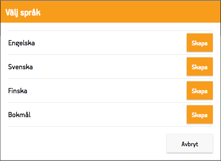Dialog för att välja språk på ett nytt dokument
