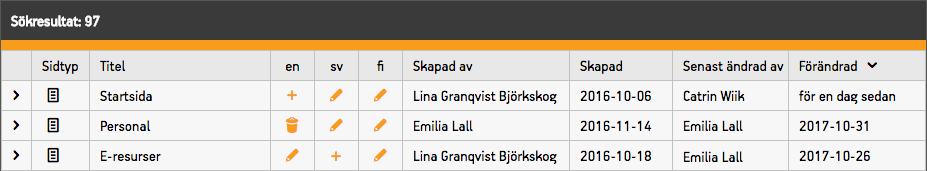 Sökfråga och filterinställningar för innehållssöken