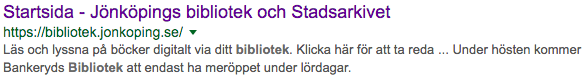 Webbplatsens namn i ett resultat hos Google