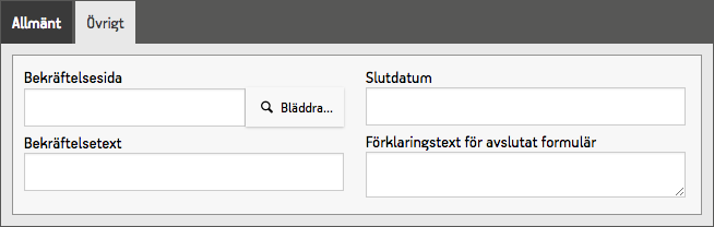 Fliken med övriga inställningar i formulärseditorn