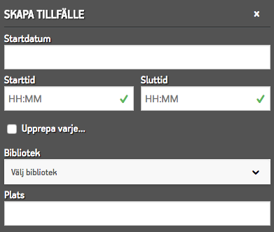 Dialog för att skapa tillfällen
