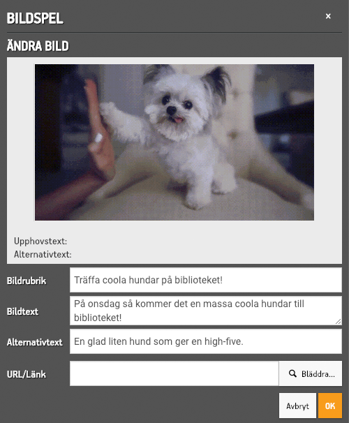 Inställningar för bild som lagts till i bildspelet