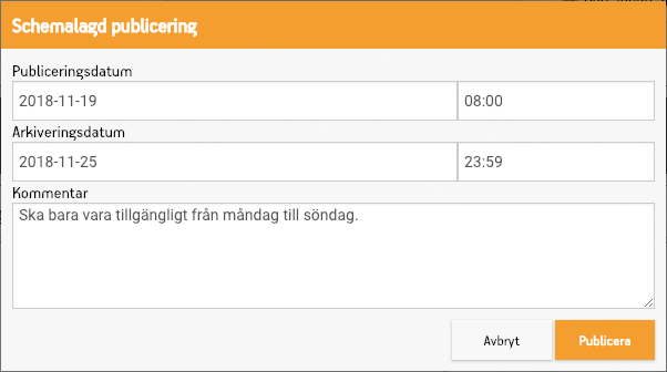 Dialogen för att schemalägga en aktivitet