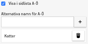 Fältet "Visa sidlista A-Ö"