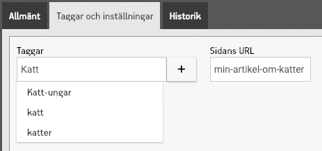 Tagg-editorn med förslag på "Katt-ungar"