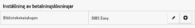 Listan med kataloger där leverantören "DIBS Easy" är vald på katalogen "bibliotekskatalogen"